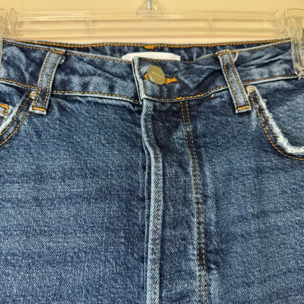 ANINE BING woman's size 31 Lara mid rise indigo raw hem ankle button fly jeans